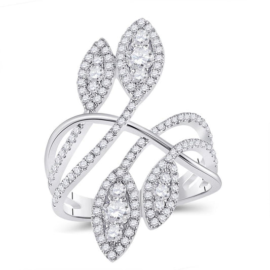 14k White Gold Round Diamond Statement Fashion Ring 1-1/5 Cttw