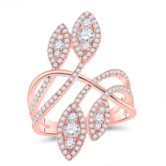 14k Rose Gold Round Diamond Statement Fashion Ring 1-1/5 Cttw