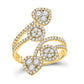 14k Yellow Gold Round Diamond Bypass Cluster Heart Ring 1-1/4 Cttw