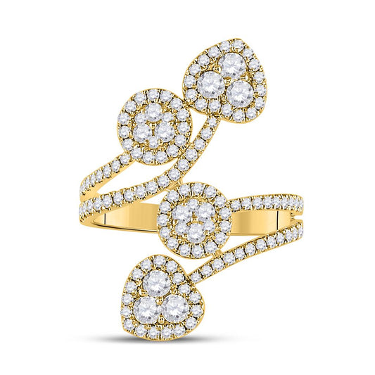 14k Yellow Gold Round Diamond Bypass Cluster Heart Ring 1-1/4 Cttw