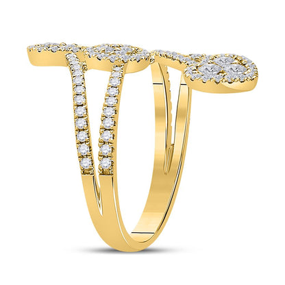 14k Yellow Gold Round Diamond Bypass Cluster Heart Ring 1-1/4 Cttw