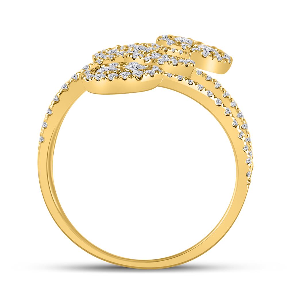 14k Yellow Gold Round Diamond Bypass Cluster Heart Ring 1-1/4 Cttw