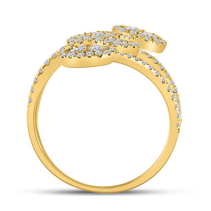 14k Yellow Gold Round Diamond Bypass Cluster Heart Ring 1-1/4 Cttw