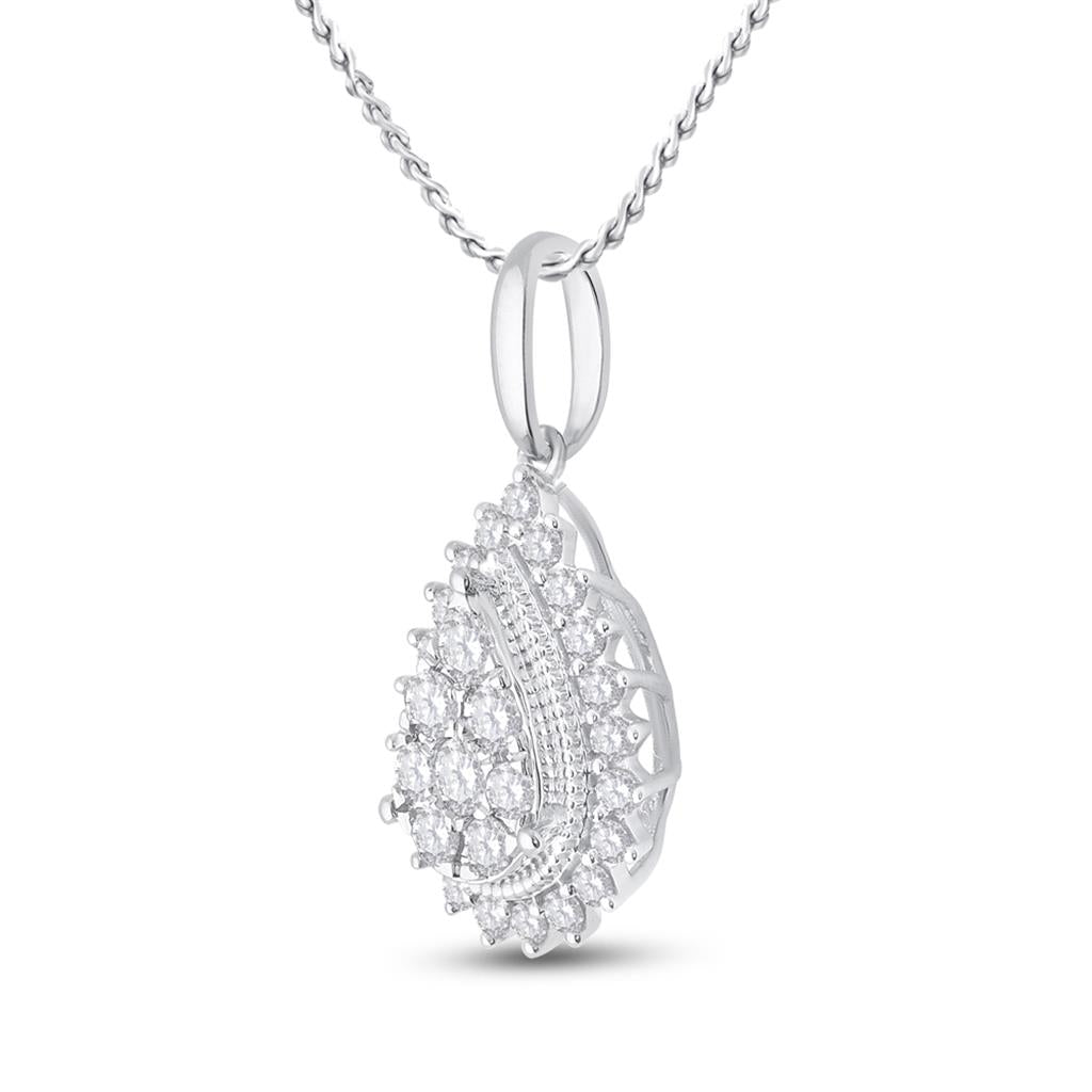 14k White Gold Round Diamond Teardrop Pendant 5/8 Cttw