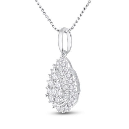 14k White Gold Round Diamond Teardrop Pendant 5/8 Cttw