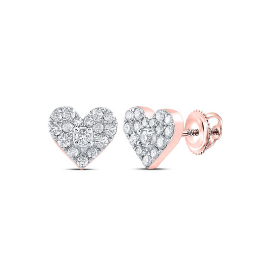 10k Rose Gold Round Diamond Heart Earrings 1/3 Cttw