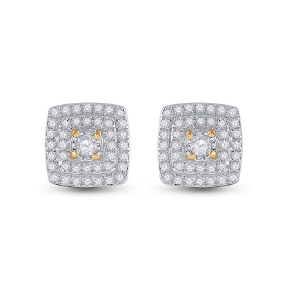10k Yellow Gold Round Diamond Square Earrings 1/4 Cttw