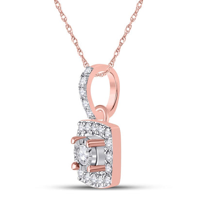10k Rose Gold Round Diamond Square Pendant 1/6 Cttw