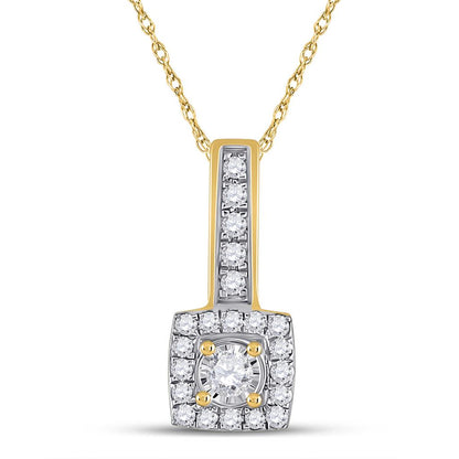 10k Yellow Gold Round Diamond Square Pendant 1/5 Cttw