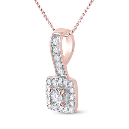 10k Rose Gold Round Diamond Square Pendant 1/5 Cttw