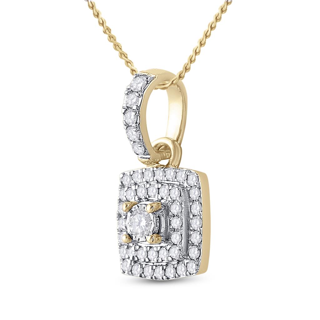 10k Yellow Gold Round Diamond Square Pendant 1/4 Cttw