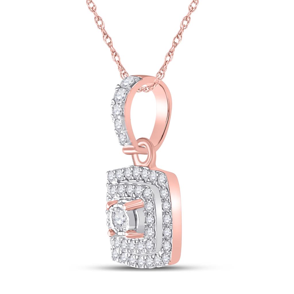 10k Rose Gold Round Diamond Square Pendant 1/4 Cttw