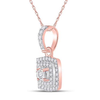 10k Rose Gold Round Diamond Square Pendant 1/4 Cttw
