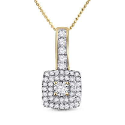 10k Yellow Gold Round Diamond Square Pendant 1/3 Cttw