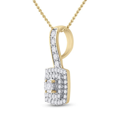 10k Yellow Gold Round Diamond Square Pendant 1/3 Cttw