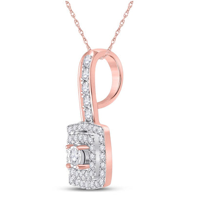 10k Rose Gold Round Diamond Square Pendant 1/3 Cttw