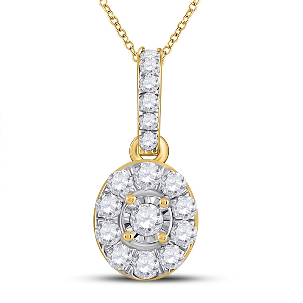 10k Yellow Gold Round Diamond Oval Pendant 1/5 Cttw