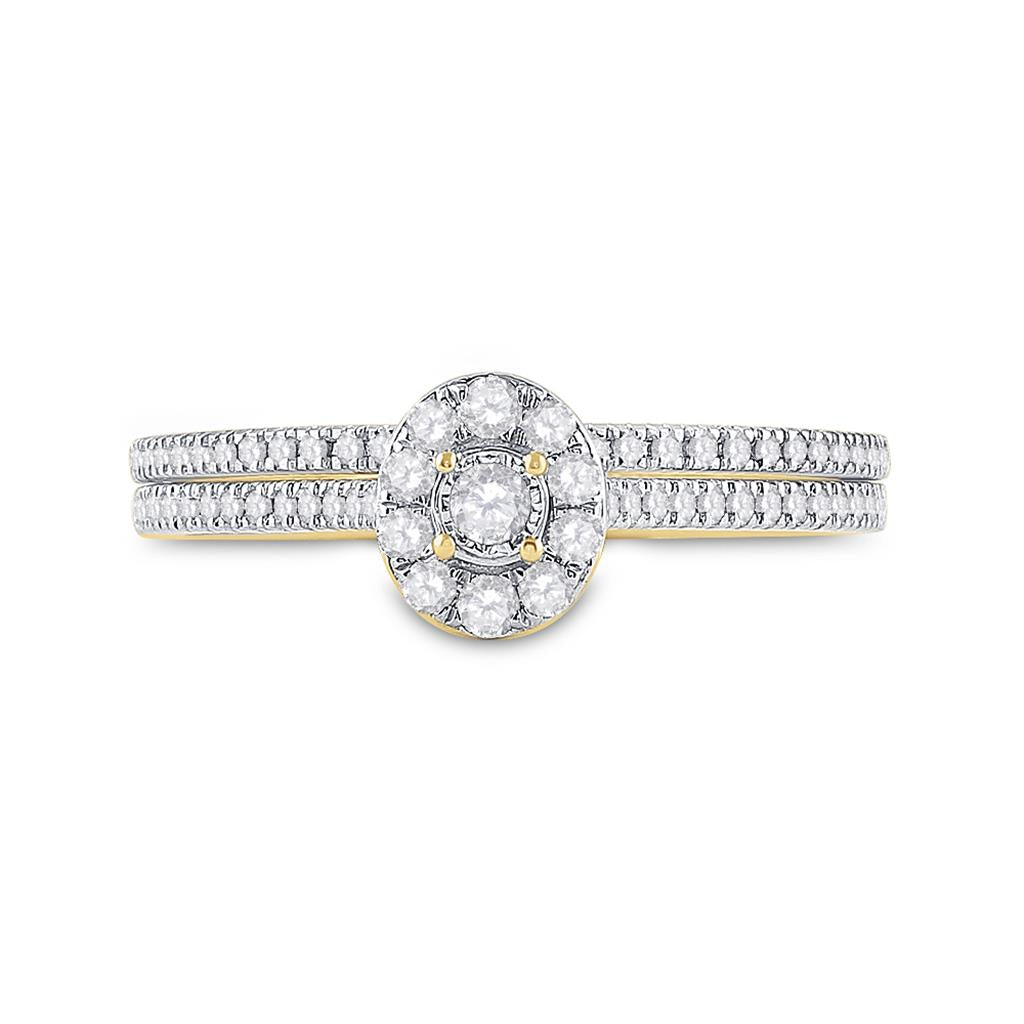 10k Yellow Gold Round Diamond Oval Bridal Wedding Ring Set 1/3 Cttw