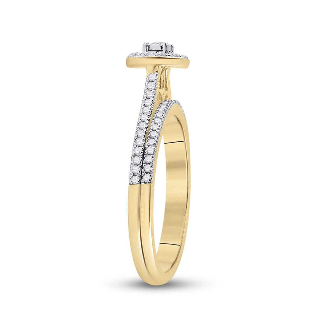 10k Yellow Gold Round Diamond Oval Bridal Wedding Ring Set 1/3 Cttw