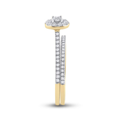10k Yellow Gold Round Diamond Oval Bridal Wedding Ring Set 1/3 Cttw