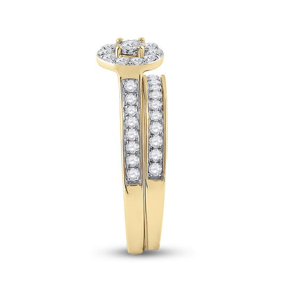 10k Yellow Gold Round Diamond Bridal Wedding Ring Set 1/2 Cttw