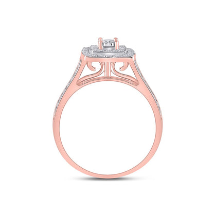 10k Rose Gold Round Diamond Halo Bridal Wedding Ring Set 1/2 Cttw