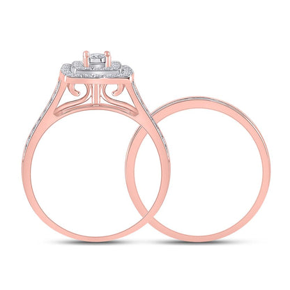 10k Rose Gold Round Diamond Halo Bridal Wedding Ring Set 1/2 Cttw