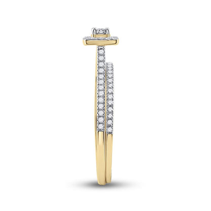 10k Yellow Gold Round Diamond Halo Bridal Wedding Ring Set 1/4 Cttw
