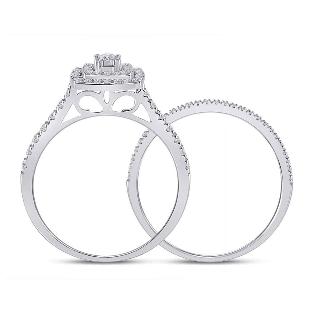 14k White Gold Round Diamond Halo Bridal Wedding Ring Set 1/4 Cttw