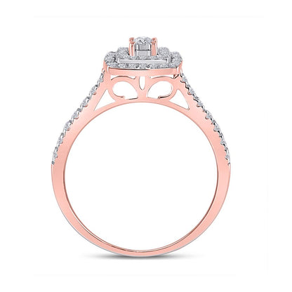 10k Rose Gold Round Diamond Halo Bridal Wedding Ring Set 1/4 Cttw