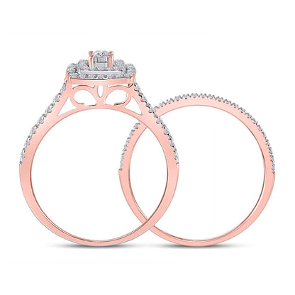 10k Rose Gold Round Diamond Halo Bridal Wedding Ring Set 1/4 Cttw