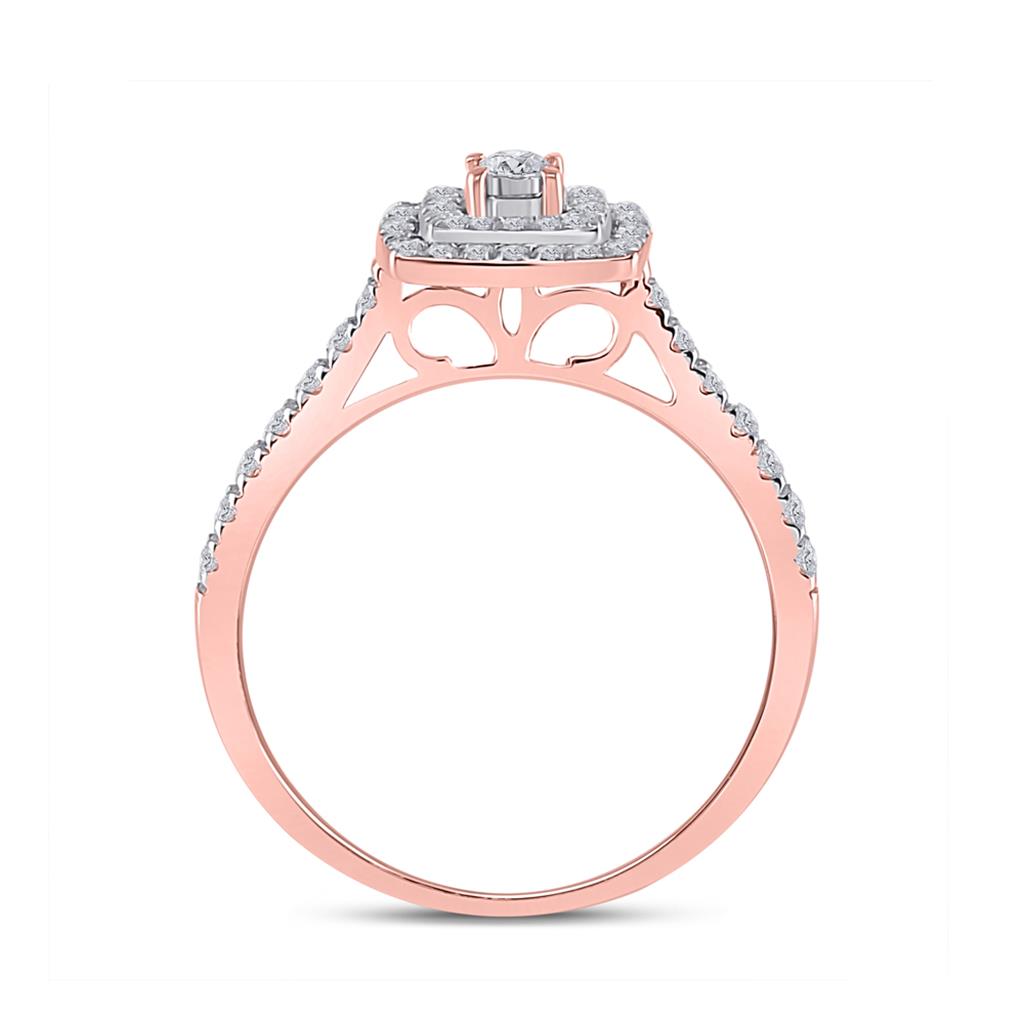 10k Rose Gold Round Diamond Halo Bridal Wedding Ring Set 1/2 Cttw