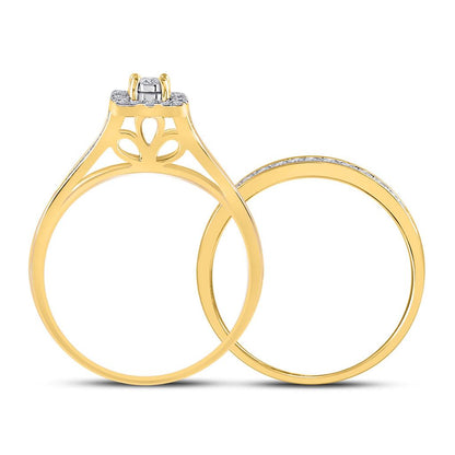 10k Yellow Gold Round Diamond Halo Bridal Wedding Ring Set 1/2 Cttw