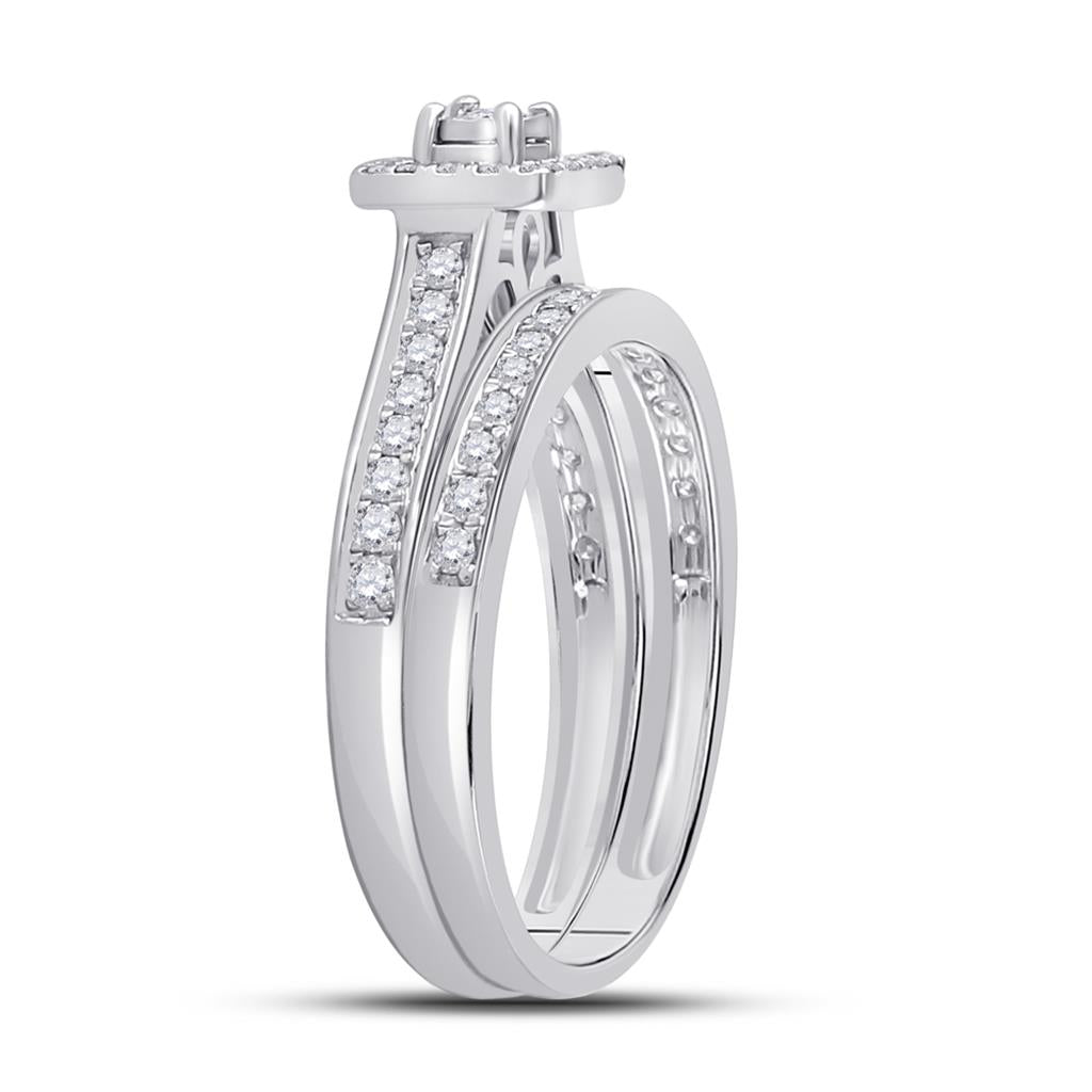 14k White Gold Round Diamond Halo Bridal Wedding Ring Set 1/2 Cttw