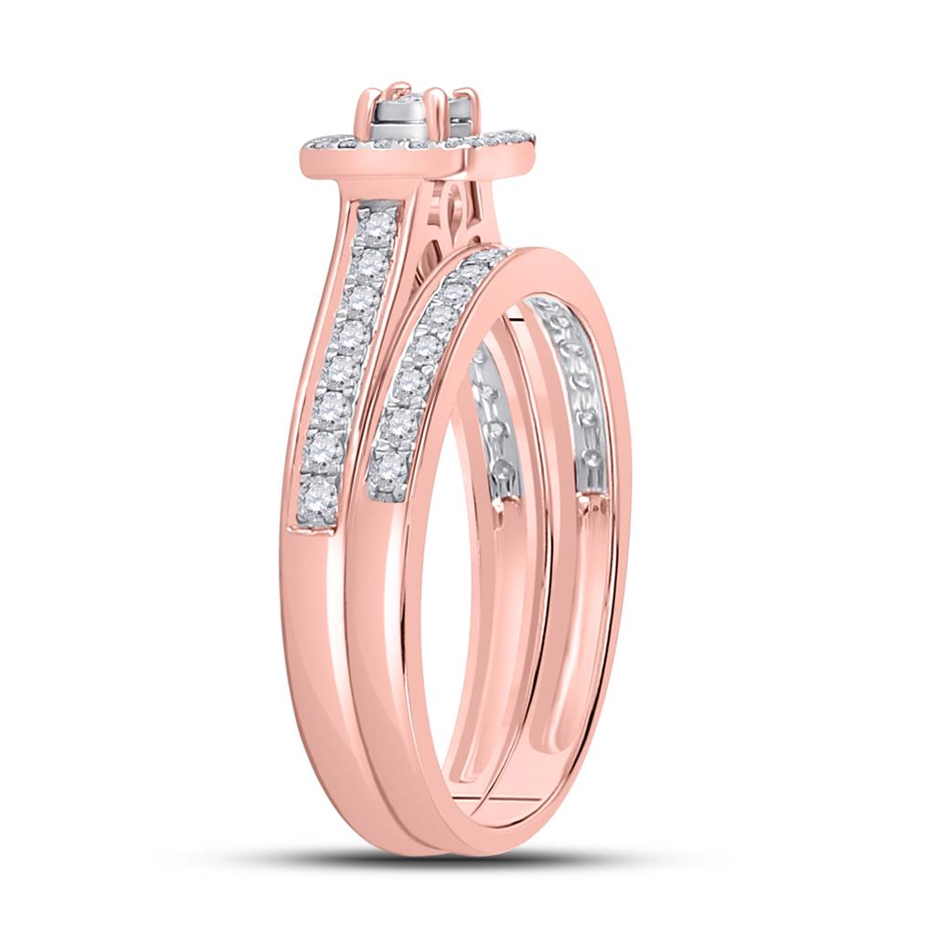 10k Rose Gold Round Diamond Halo Bridal Wedding Ring Set 1/2 Cttw