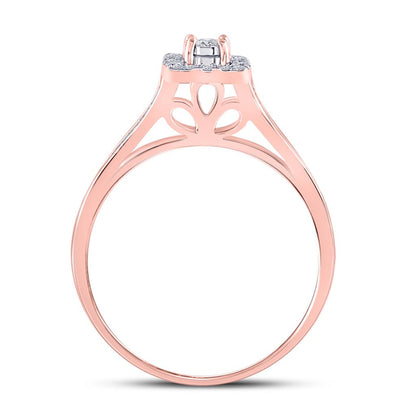 10k Rose Gold Round Diamond Halo Bridal Wedding Ring Set 1/2 Cttw