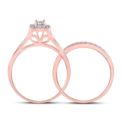 10k Rose Gold Round Diamond Halo Bridal Wedding Ring Set 1/2 Cttw