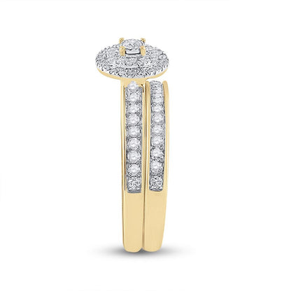 10k Yellow Gold Round Diamond Halo Bridal Wedding Ring Set 1/2 Cttw