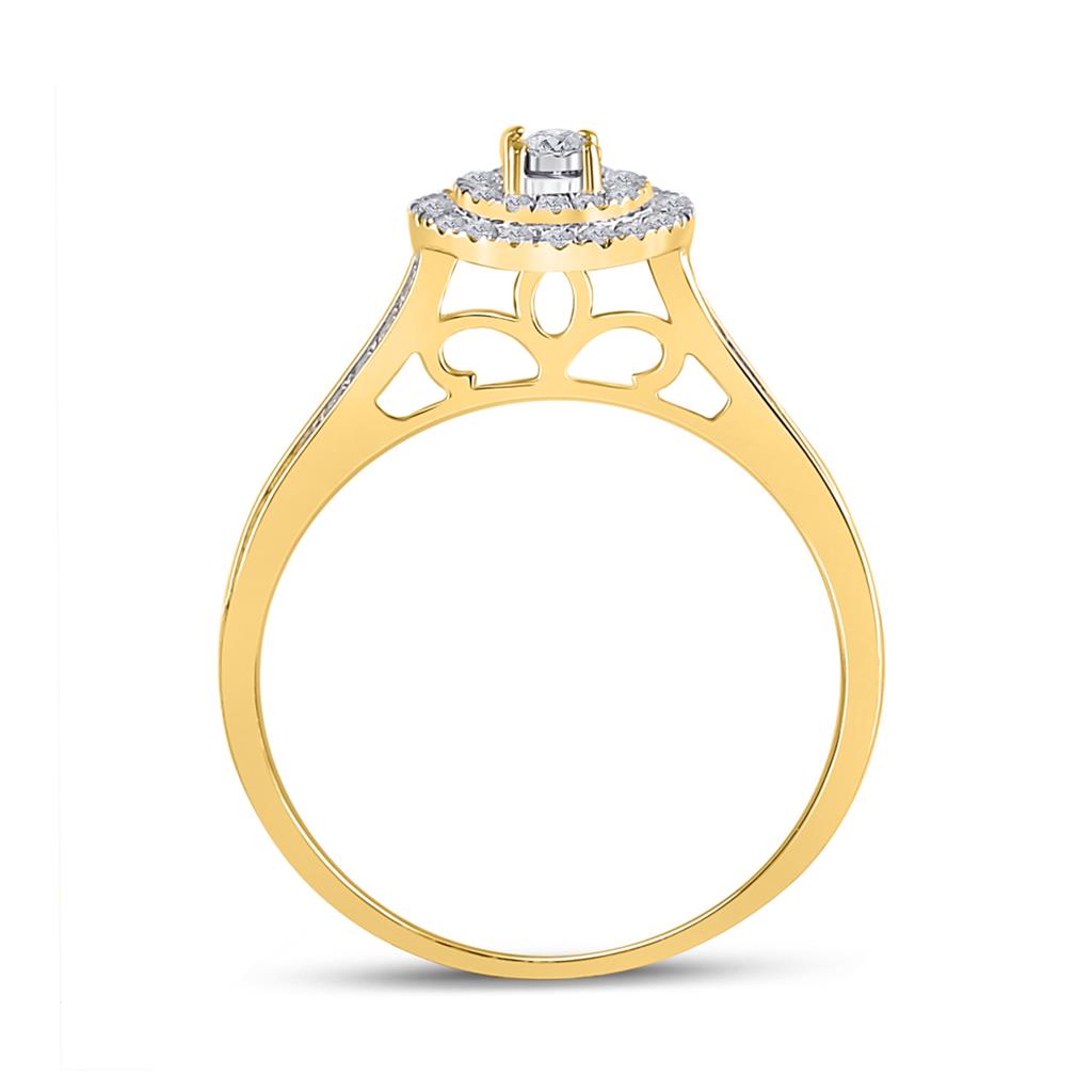 10k Yellow Gold Round Diamond Halo Bridal Wedding Ring Set 1/2 Cttw