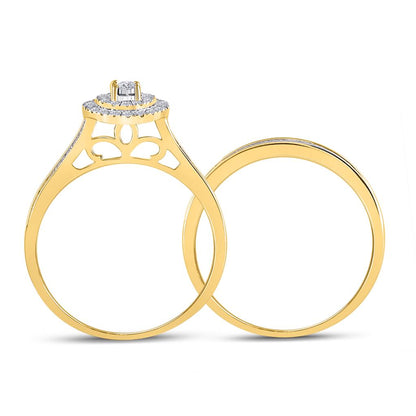 10k Yellow Gold Round Diamond Halo Bridal Wedding Ring Set 1/2 Cttw