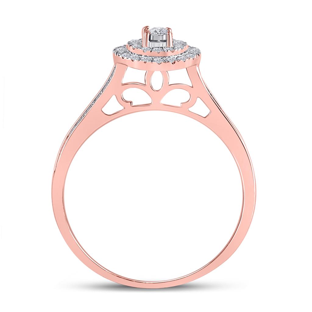 10k Rose Gold Round Diamond Halo Bridal Wedding Ring Set 1/2 Cttw