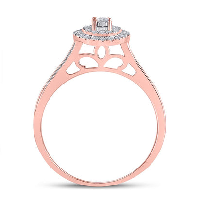 10k Rose Gold Round Diamond Halo Bridal Wedding Ring Set 1/2 Cttw