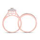 10k Rose Gold Round Diamond Halo Bridal Wedding Ring Set 1/2 Cttw