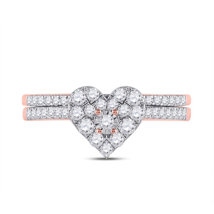 10k Rose Gold Round Diamond Heart Bridal Wedding Ring Set 1/2 Cttw
