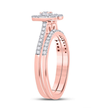 10k Rose Gold Round Diamond Heart Bridal Wedding Ring Set 1/2 Cttw