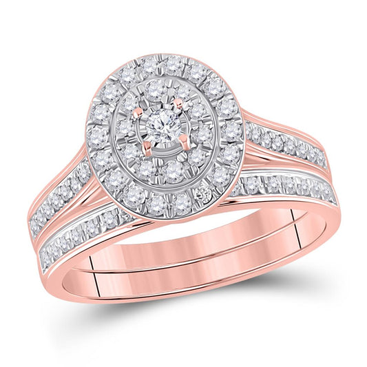 10k Rose Gold Round Diamond Oval Bridal Wedding Ring Set 1/2 Cttw