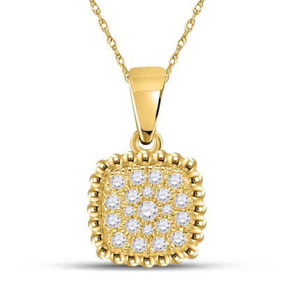 10k Yellow Gold Round Diamond Square Pendant 1/6 Cttw