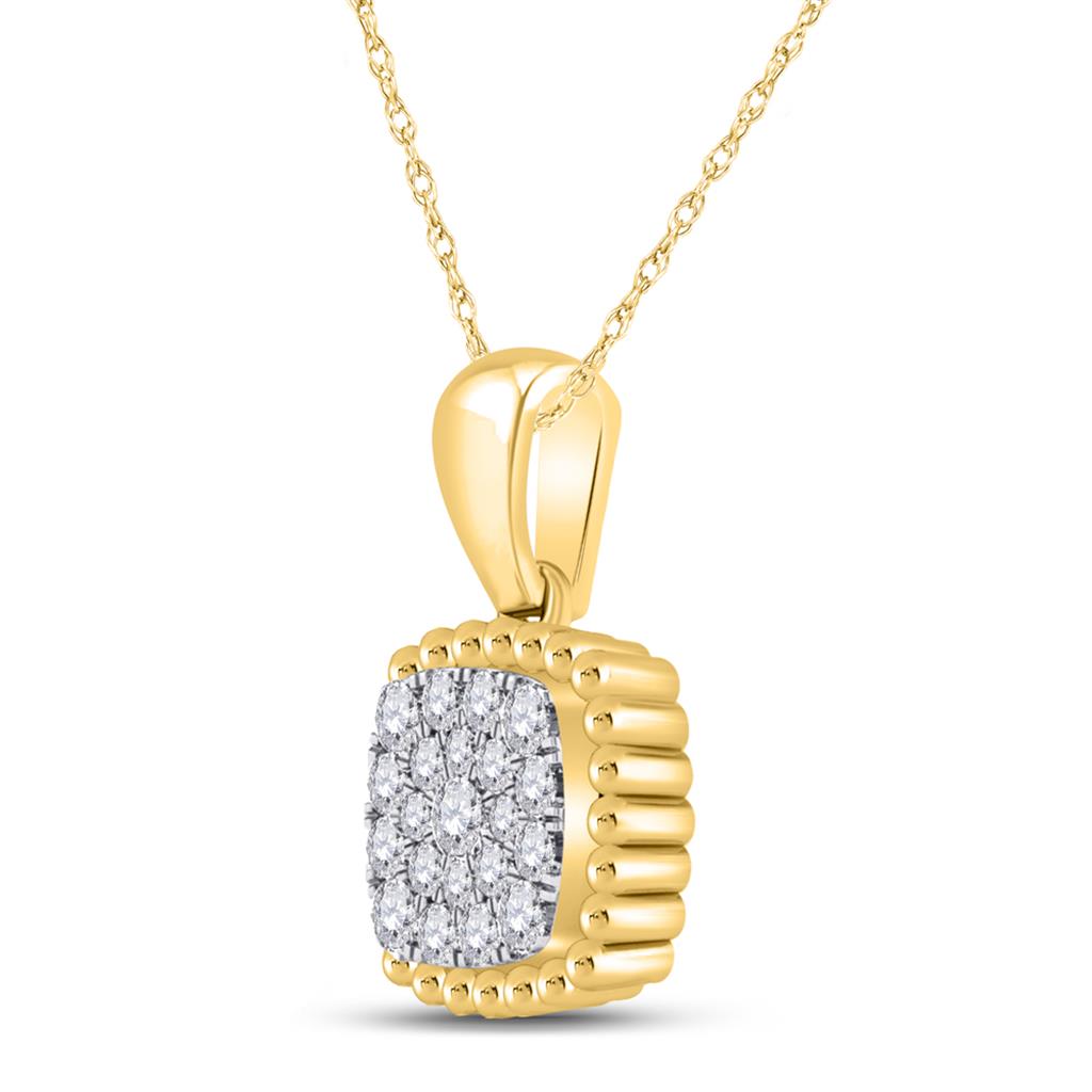 10k Yellow Gold Round Diamond Square Pendant 1/6 Cttw