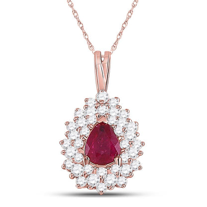 14k Rose Gold Pear Ruby Diamond Teardrop Pendant 3/4 Cttw