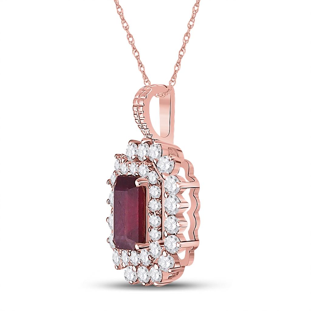 14k Rose Gold Emerald Ruby Diamond Halo Pendant 7/8 Cttw